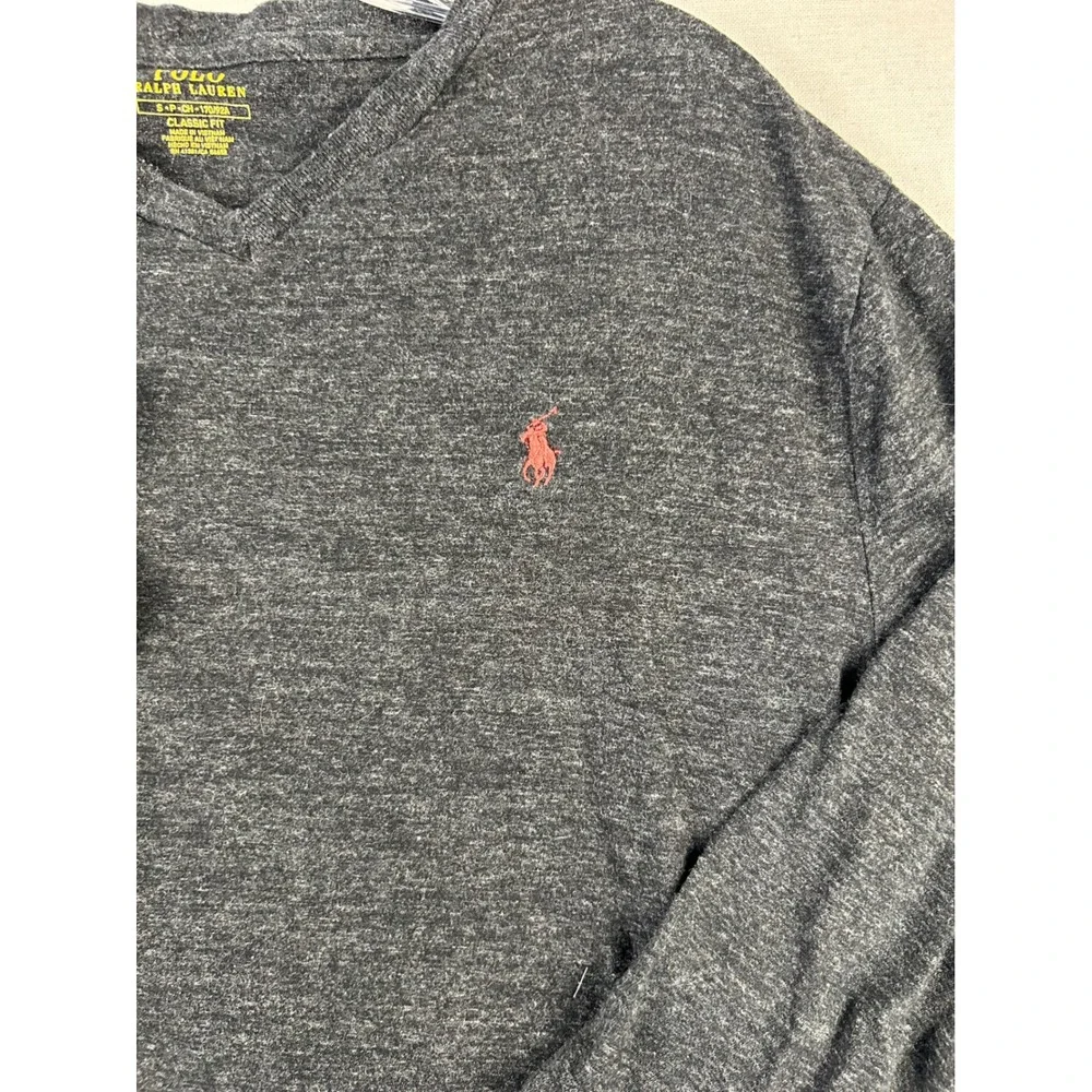 Polo Ralph Lauren Mens V-Neck Long Sleeve T-Shirt Charcoal Grey Heather Small